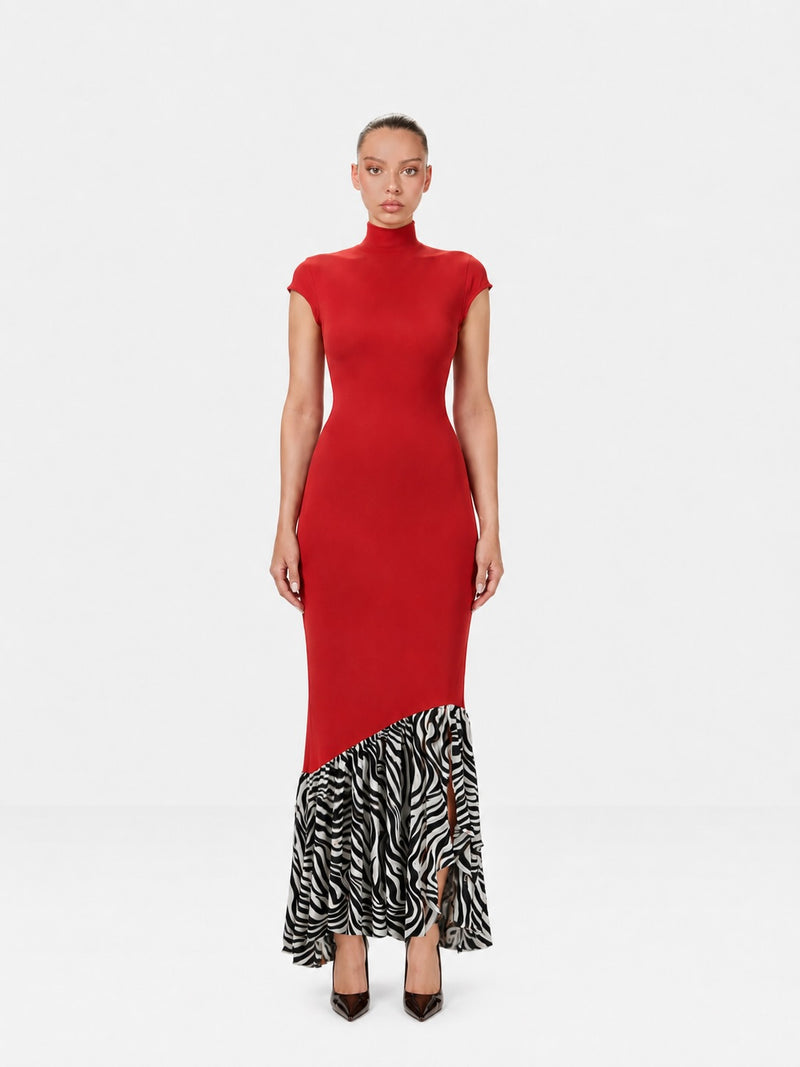 Zebra Trim Maxi Dress