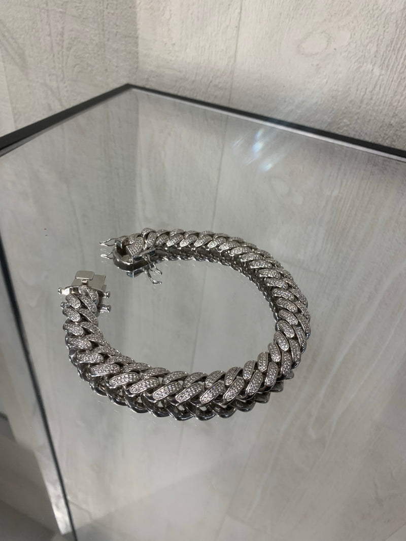 LARGE CRYSTAL CUBAN LINK CHOKER | SILVER
