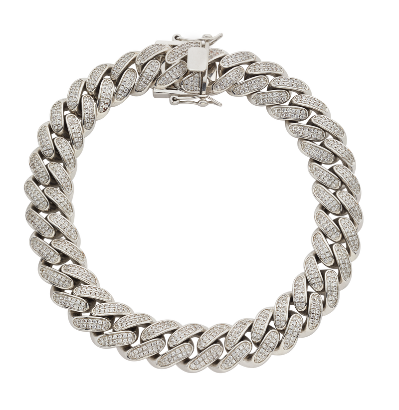 LARGE CRYSTAL CUBAN LINK CHOKER | SILVER